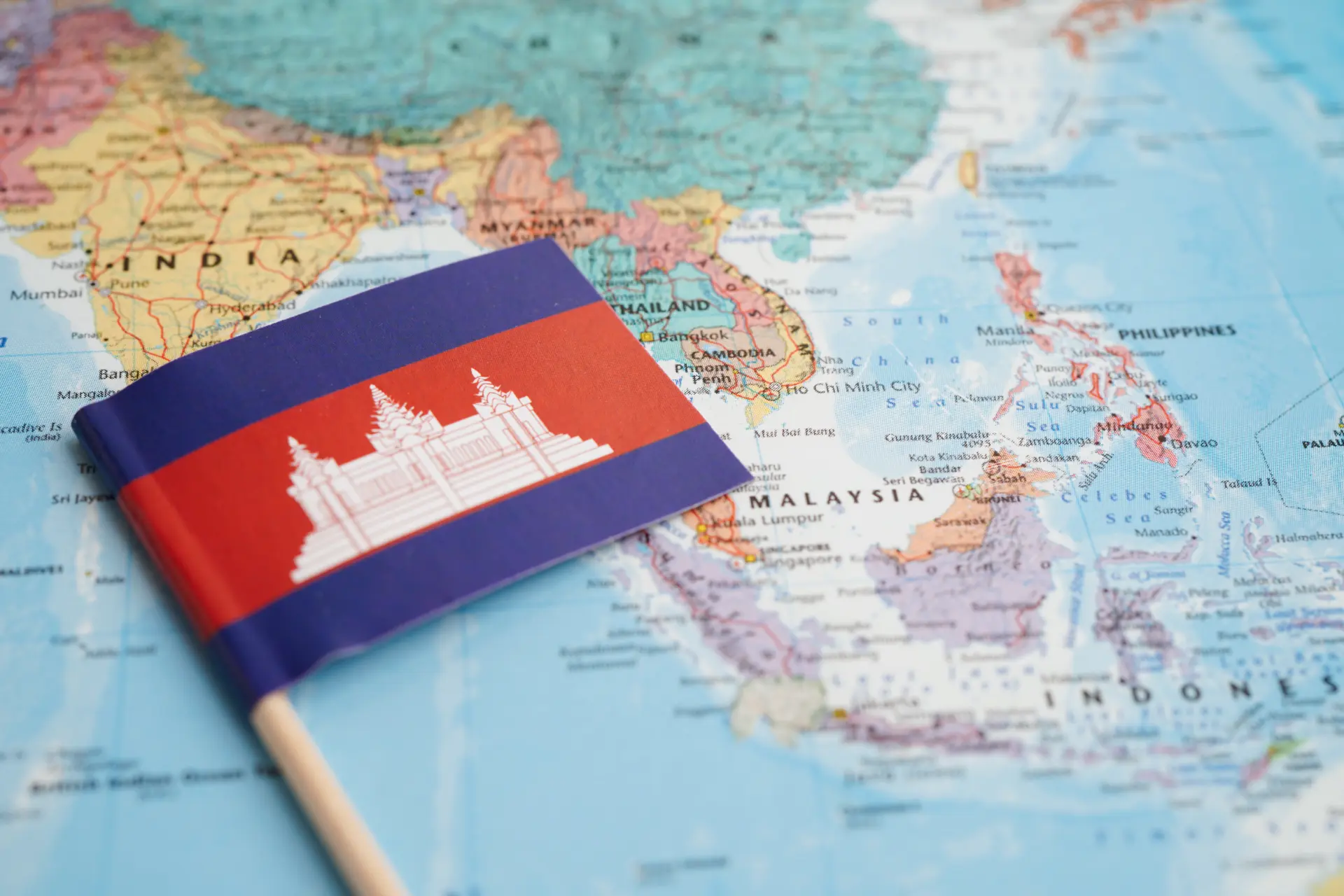 Cambodia flag and map